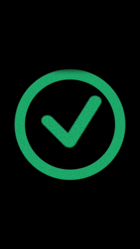 Green checkmark inside a circular outline on black background, minimal appr.. Video stock 344733228