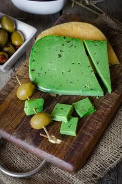 Green cheese with basil. 스톡 사진