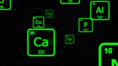 Green chemical elements floating by on a starscape background Stock Footage