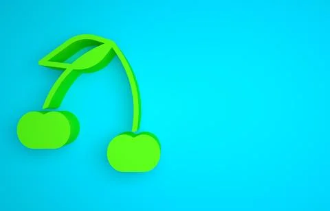 Green Cherry icon isolated on blue background. Fruit with leaf symbol Stock Illustration
