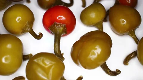 Green Cherry Pepper Texture Closeup Video Seamless Looping Stock Footage 140135773
