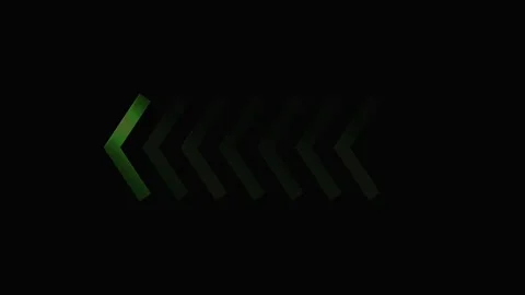 Green Chevron Arrows Moving Left with Motion Blur on Black Background Cinemat Stock Footage 340940886
