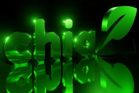 Green chia coin logo with reflection on black background. Chia eco crypto 스톡 일러스트