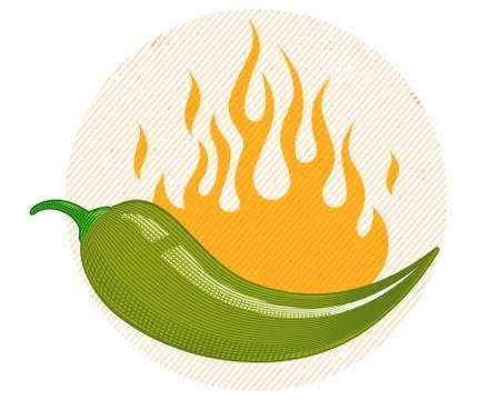 Green chili pepper in fire. Illustrazione stock