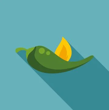 Green chili pepper with flame representing spiciness Stock Illustration