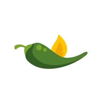 Green chili pepper icon burning with flame Stock Illustration