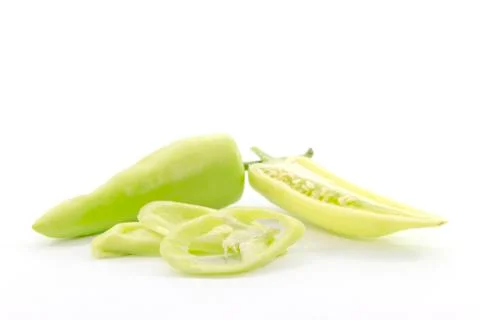 Green chili pepper two types sliced Stock Photos