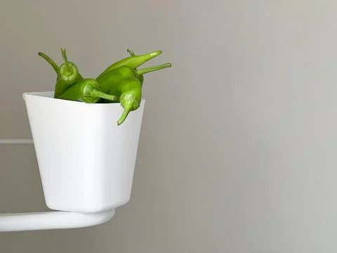 Green chili pepper in a white vase Stock Photos
