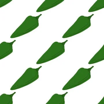 Green chili peppers seamless pattern on white background. Stock Illustration