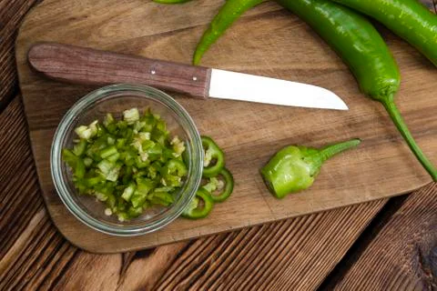 Green Chilis (cutted) Stock Photos