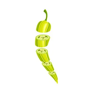 Green chilli pepper slices lying in vertical row. Healthy organic vegetable Stock Illustration