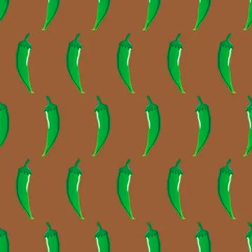 Green chilli stock vector seamless pattern on brown background Stock Illustration