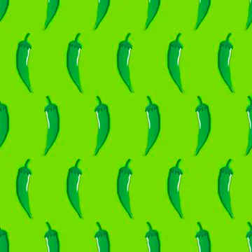 Green chilli stock vector seamless pattern on neon green background Stock Illustration