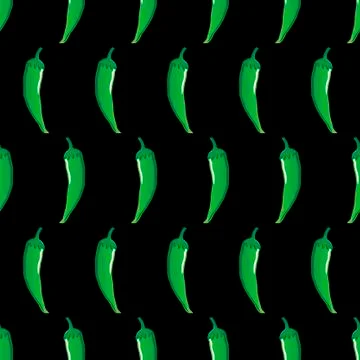 Green chilli stock vector seamless pattern on black background Stock Illustration