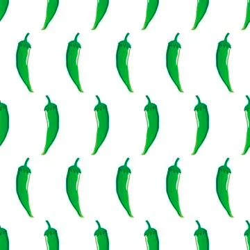 Green chilli stock vector seamless pattern on white background Illustrazione stock