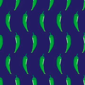 Green chilli stock vector seamless pattern on light blue background Illustrazione stock