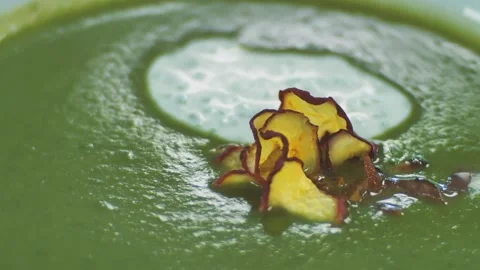 Green chowder from spinach and spices Stock Footage 197309160