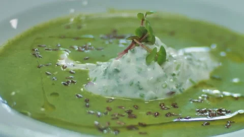 Green chowder from spinach and spices Stock Footage 197309756