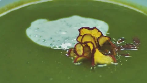 Green chowder from spinach and spices Stock Footage 197309760