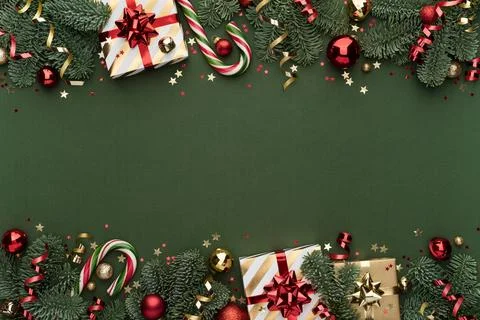 Green Christmas Background with Border Stock Photos