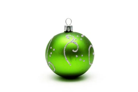 Green christmas ball with silver pattern isolated on white backg Green chr... Stock Photos