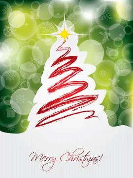Green christmas card with scribbled tree Stock Illustration