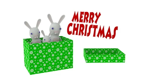 Green Christmas Gift Box with rabbits 库存影片 924924