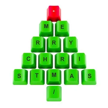 Green Christmas tree from computer keyboard button, 3D rendering Stock Illustration