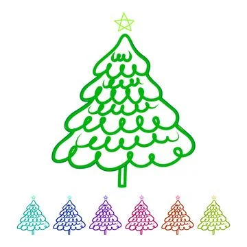 Green christmas tree drawing with star for holiday design graphic Stock Illustration