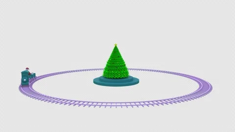 Green Christmas tree with gift box train transport toy Christmas concept 3d.. Stock Footage 289180584