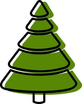 Green Christmas tree icon with layered line art offset design Stock Illustration