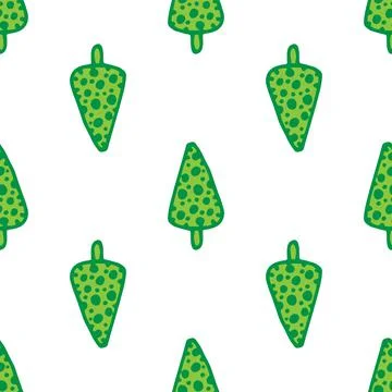 Green Christmas tree pattern with dots texture. Seamless pattern of a hand-drawn Stock Illustration
