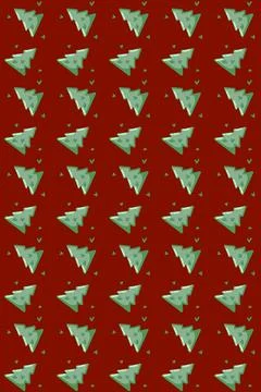 Green Christmas Tree Pattern on Red Background Stock Illustration