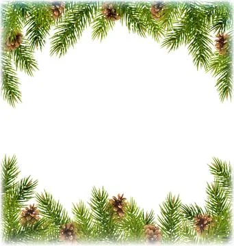 Green Christmas Tree Pine Branches with Pinecones Like Frame wit Stock Illustration