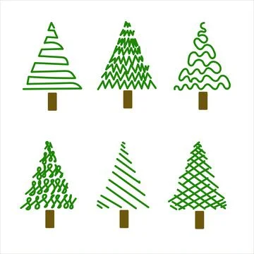 Green Christmas tree Set, simple minimal shape fir tree Stock Illustration
