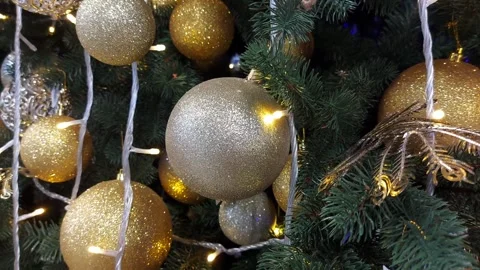 Green Christmas tree with twinkle festive lights Stock Footage 258915571
