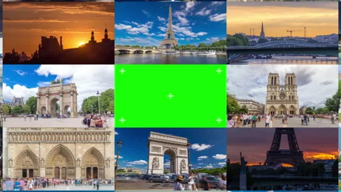 Green Chroma Key Screen Collage of Paris timelapse hyperlapse, France Stock Footage 232769184