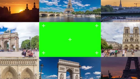 Green Chroma Key Screen Collage of Paris timelapse hyperlapse, France Stock Footage 246748839