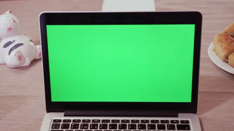Green chromakey screen of modern laptop standing on table Stock Footage 228781035