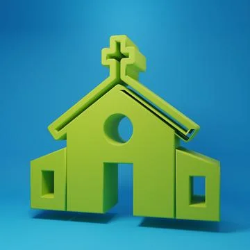 Green Church building icon isolated on blue background. Christian Church. R.. Ilustración de archivo