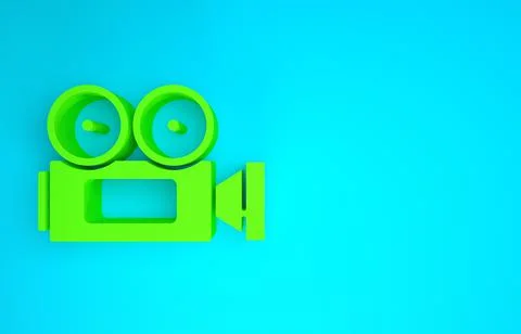 Green Cinema camera icon isolated on blue background. Video camera. Movie sig Illustrazione stock