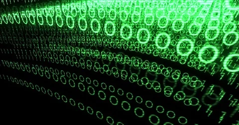 Green cinematic antivirus binary code in digital cyber space wave - ALT ANGLE Stock Footage 80439001