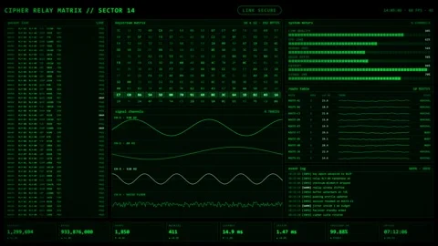 Green Cipher Relay Matrix Interface With Encryption Keystream And Signal Wavefor Stock Footage 348474017