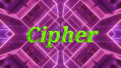 Green cipher text overlay on glowing neon purple geometric tunnel background Stock Footage 343550050