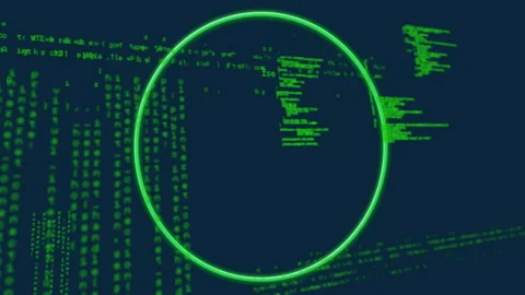 Green circle animation over digital matrix background Video stock 305366949