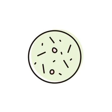 Green circle with black and pink dots representing a cell or microorganism seen Illustrazione stock