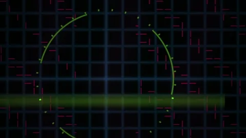 Green Circle on a Dark Digital Grid with Pink Lines Showing Abstract Tech M.. Stock Footage 343710602