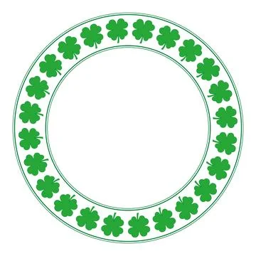 Green circle frame with four-leaf clover pattern, a decorative border Illustrazione stock