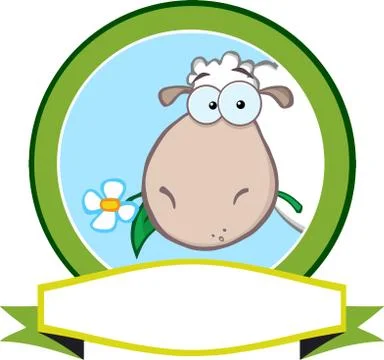 Green Circle Label With Sheep And Ribbon Stock Illustration