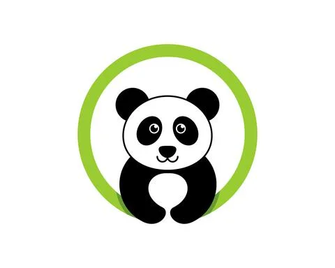 Green circle shape with cute panda inside Stock Illustration